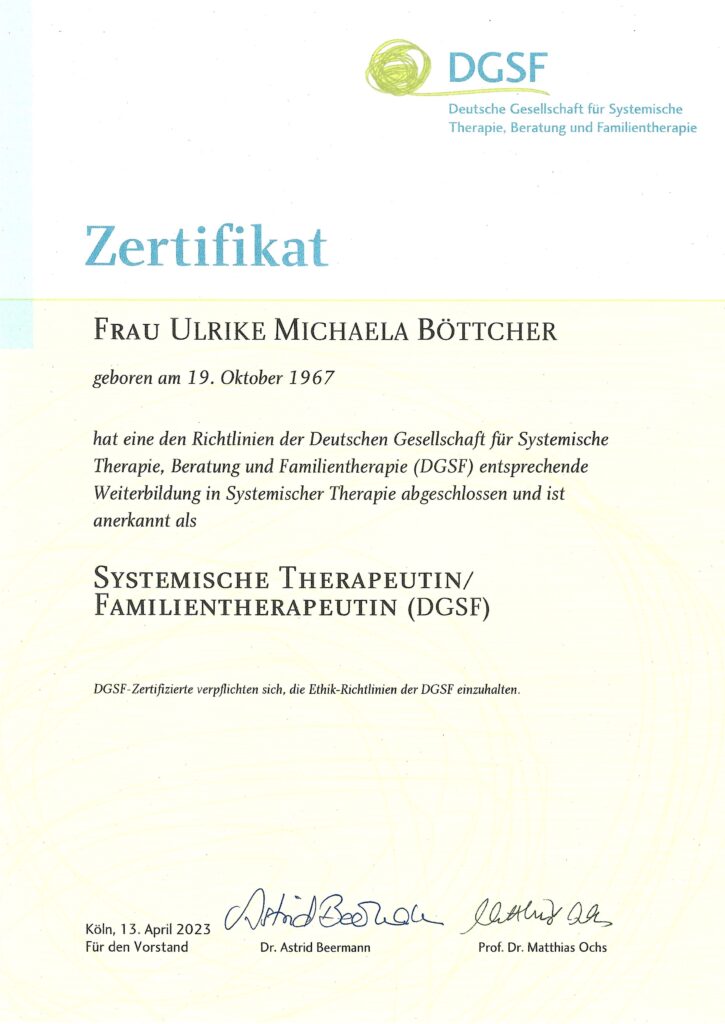 Zertifikat: Systemische Therapeutin / Familientherapeutin (DGSF)